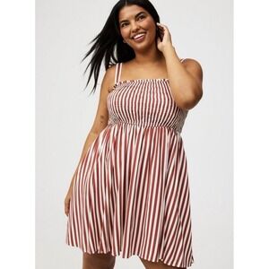 Torrid Womens White Brown Striped Smocked Bodice Mini Dress Plus Size 3 3X